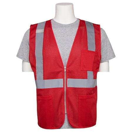 Deltaplus S863P Non-ANSI Mesh Safety Vest, Zip, 3 Pkts, Red, 4X 63261